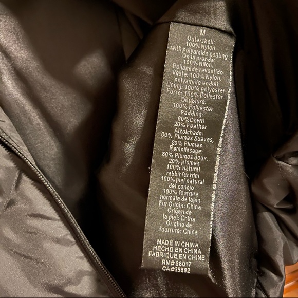 New BEBE Rabbit-Fur-Trim Hooded Puffer jacket Coat Black - Picture 9 of 9